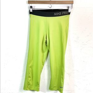 NIKE • pro dri fit neon yellow capri leggings